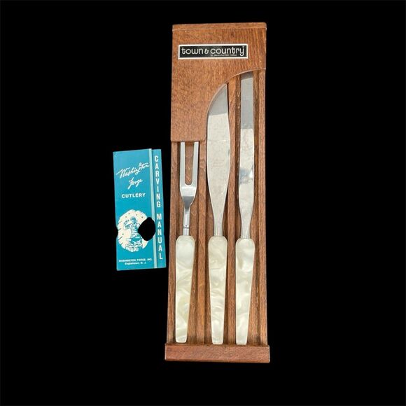 Town & Country Washington Forge 3 pc Carving Set Lucite Swirl Handles Fleetwood - Picture 1 of 16